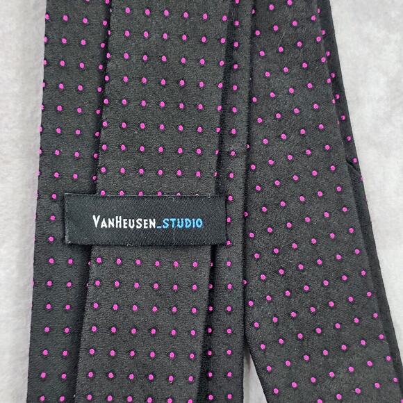 Van Heusen Studio Black Purple Polka Dot Geometric Executive Silk Neck Tie Men's - Picture 4 of 6